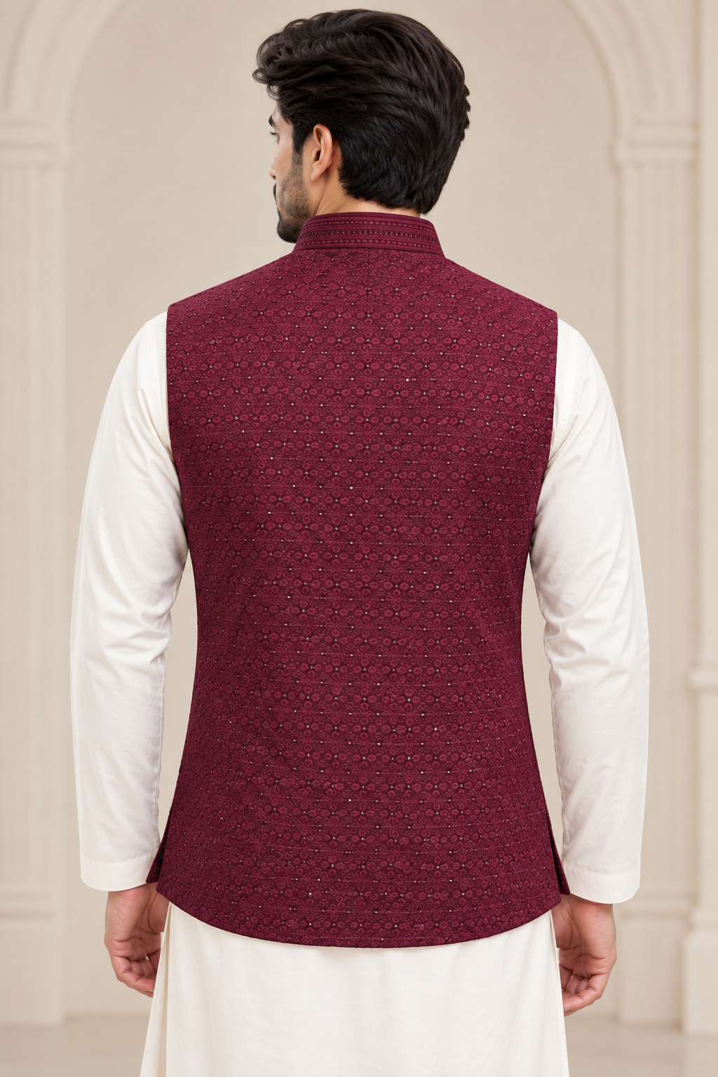 Burgundy Embroidered Men’s Waistcoat