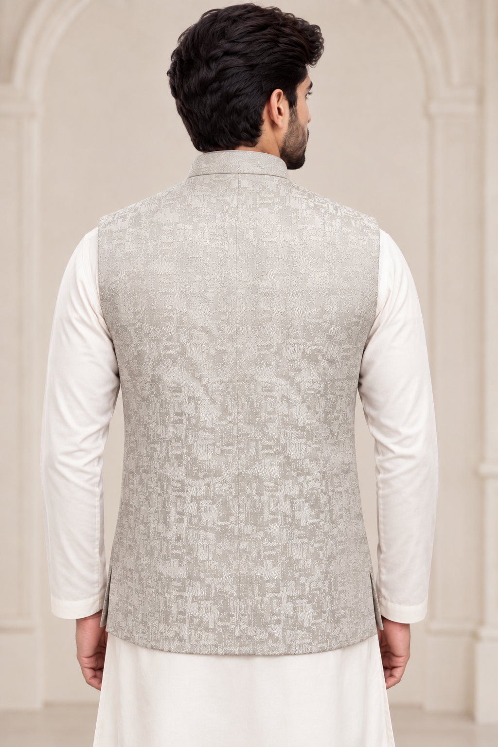 Silver Ivory Jacquard Men’s Waistcoat