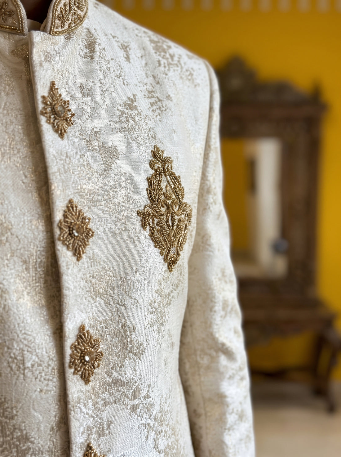 Ivory & Gold Embroidered Men’s Sherwani