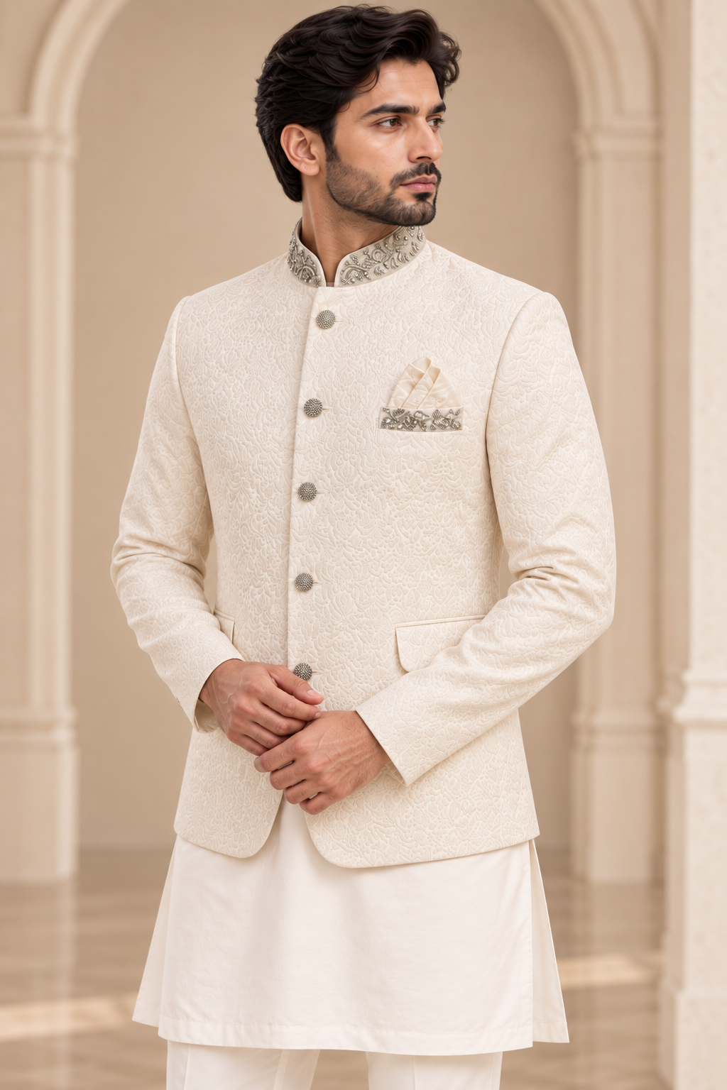 Royal Ivory Embroidered Prince Coat