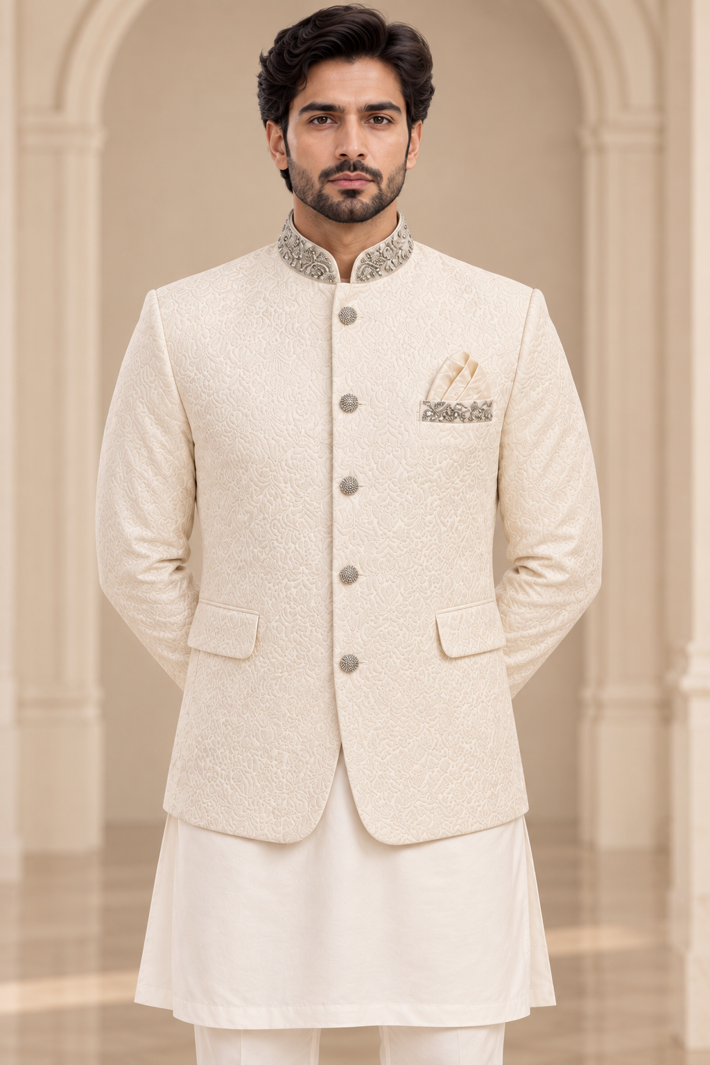 Royal Ivory Embroidered Prince Coat