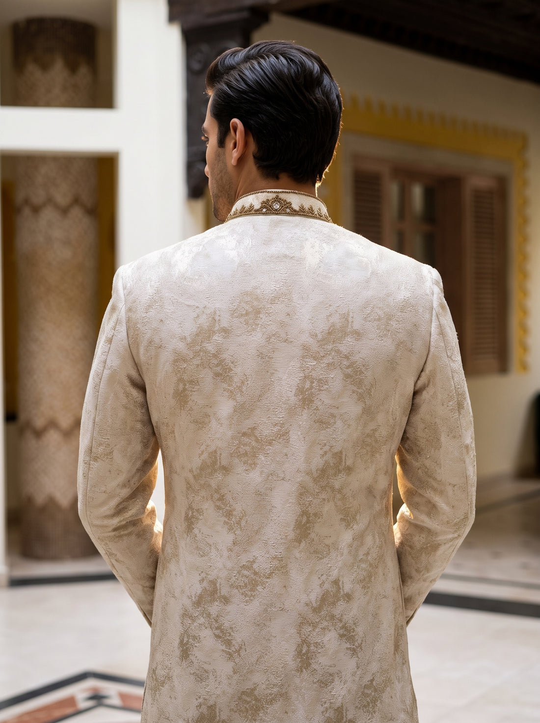 Ivory & Gold Embroidered Men’s Sherwani