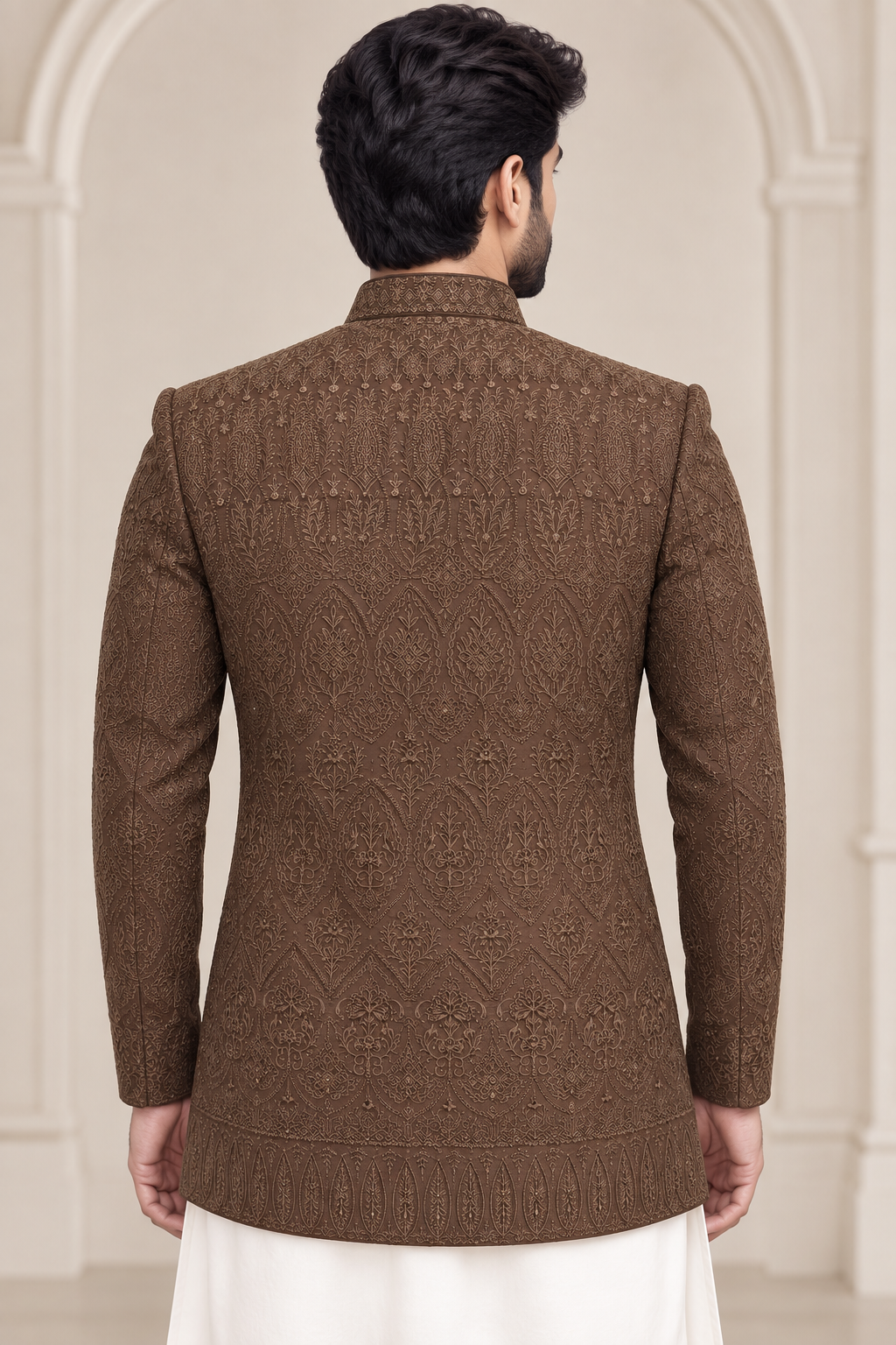 Chocolate Brown Embroidered Prince Coat