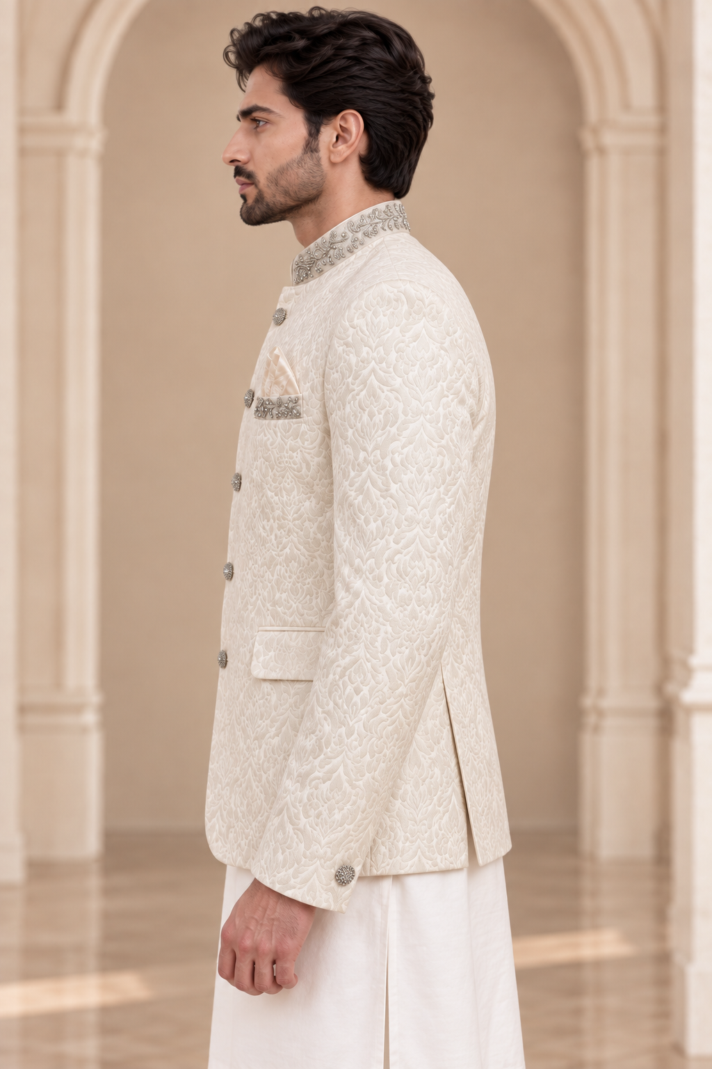 Royal Ivory Embroidered Prince Coat