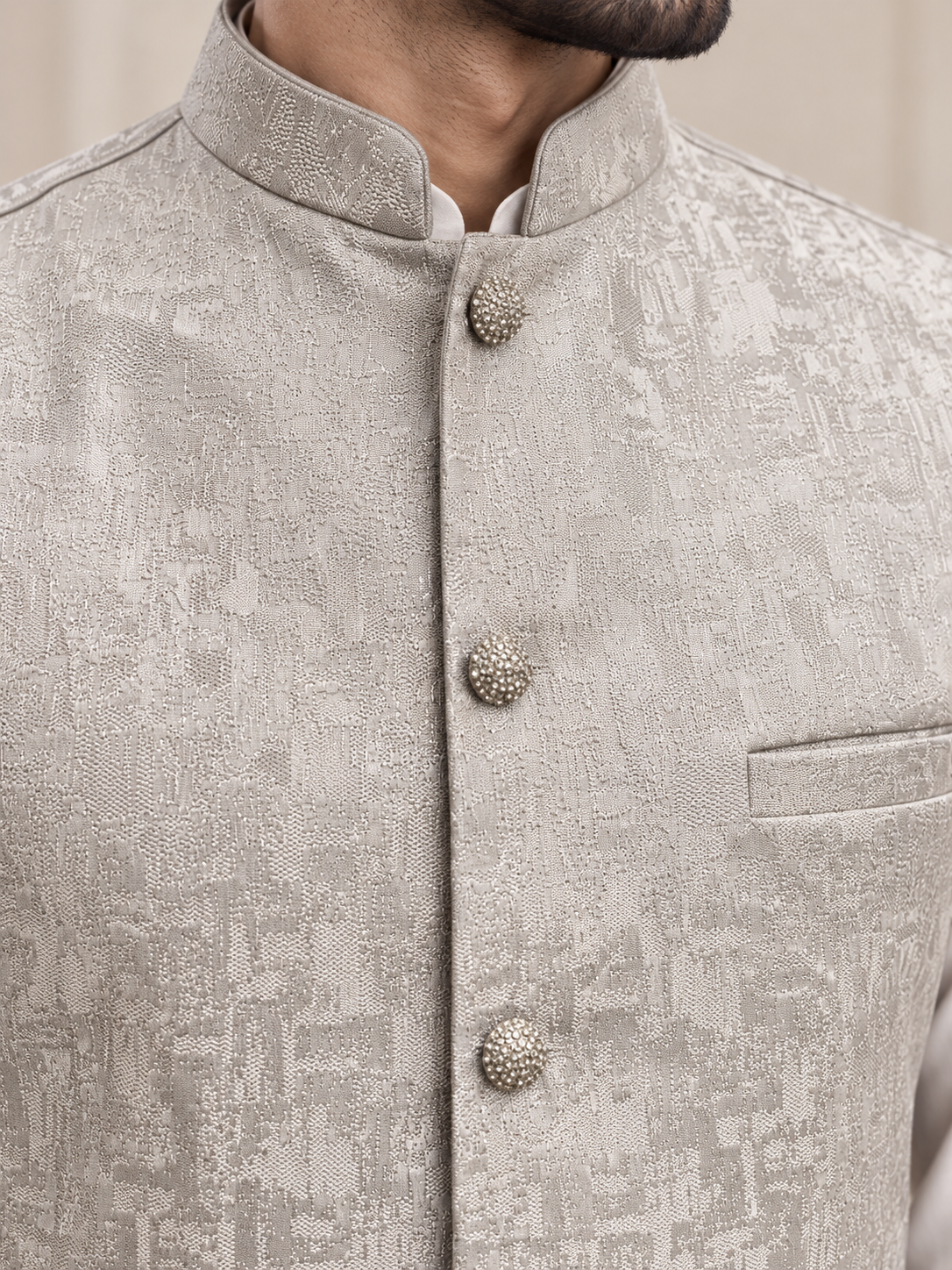 Silver Ivory Jacquard Men’s Waistcoat