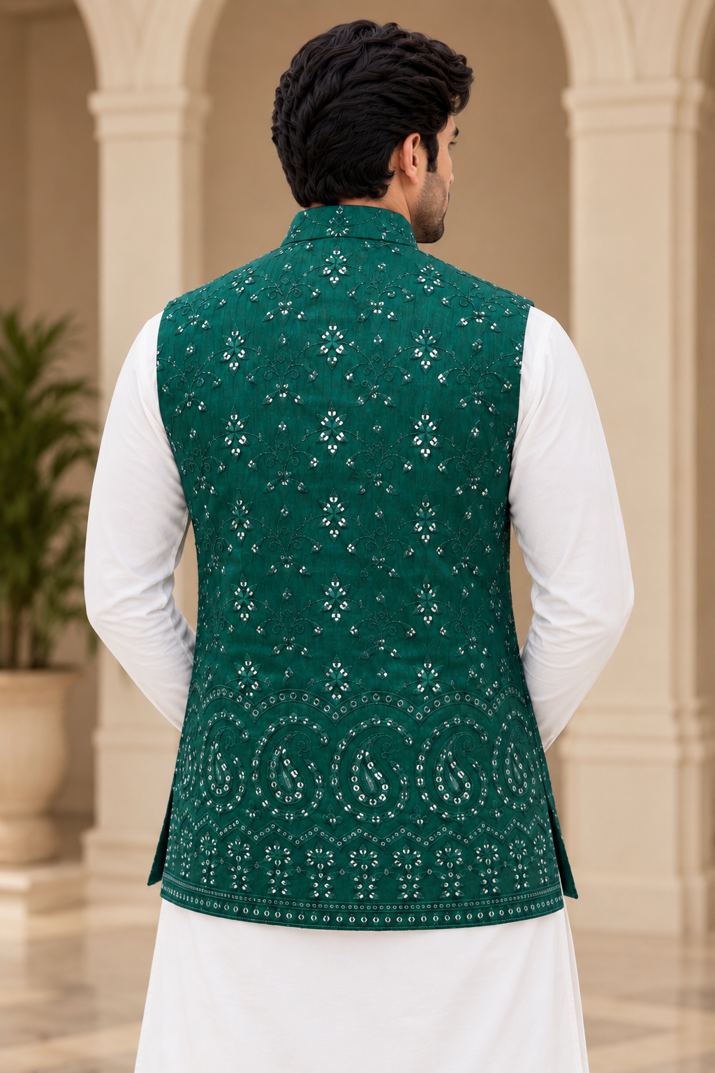 Emerald Green Embroidered Waistcoat