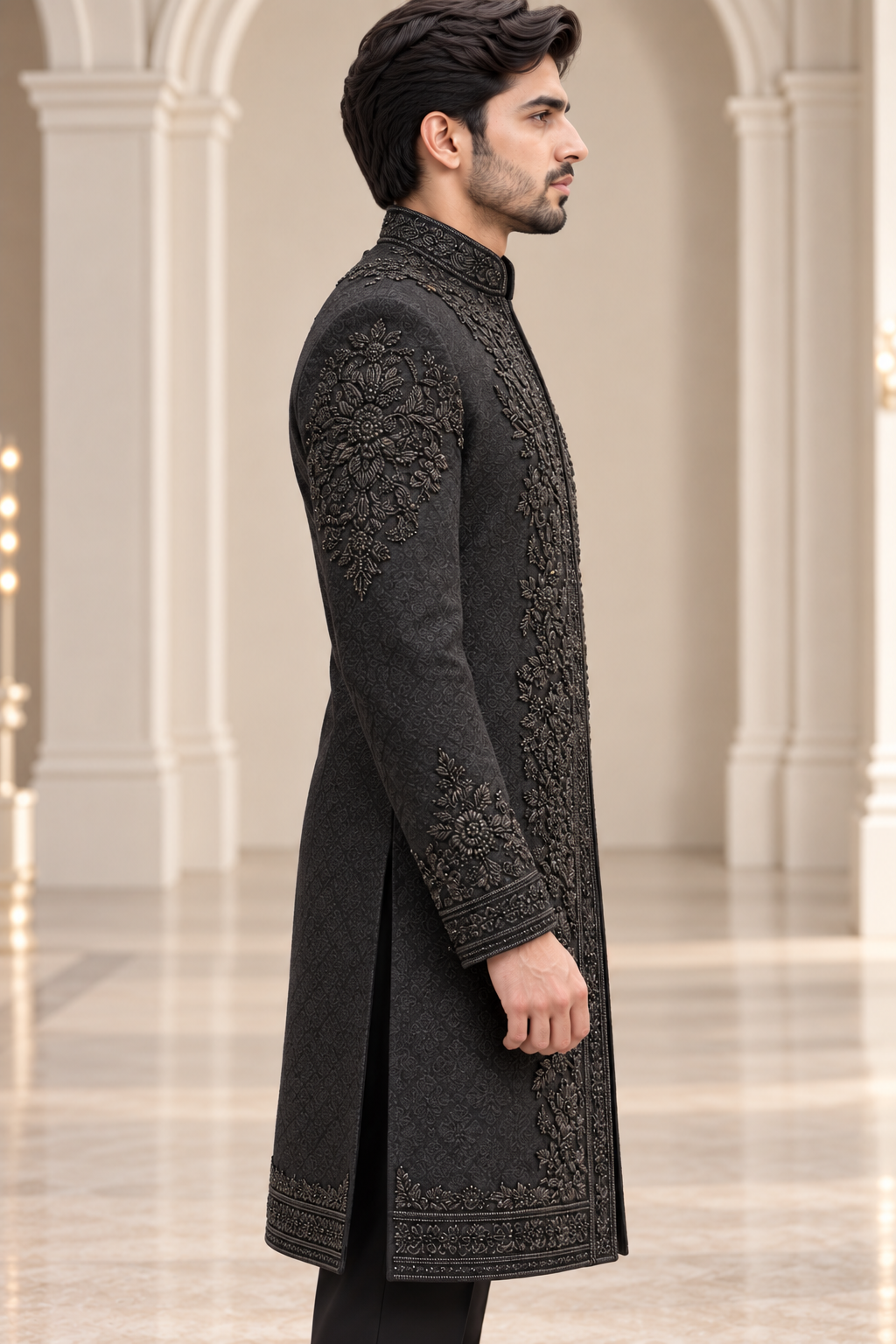 Regal Black Hand Embellished Sherwani