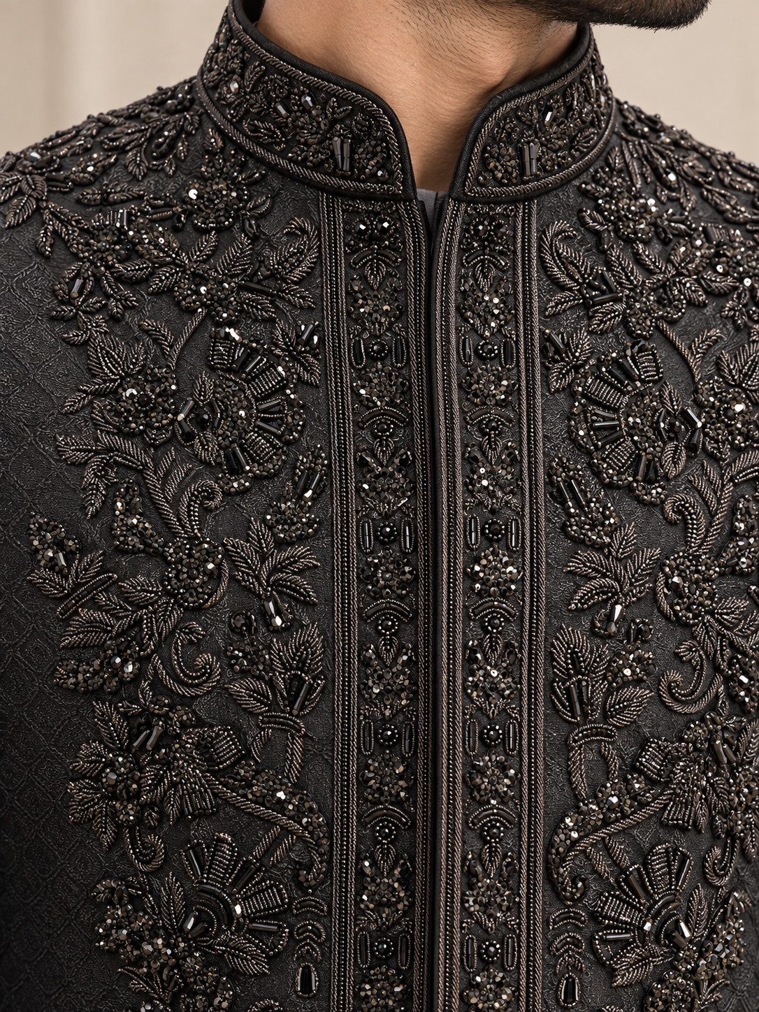 Regal Black Hand Embellished Sherwani