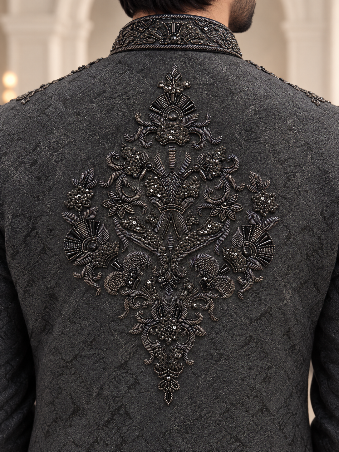 Regal Black Hand Embellished Sherwani