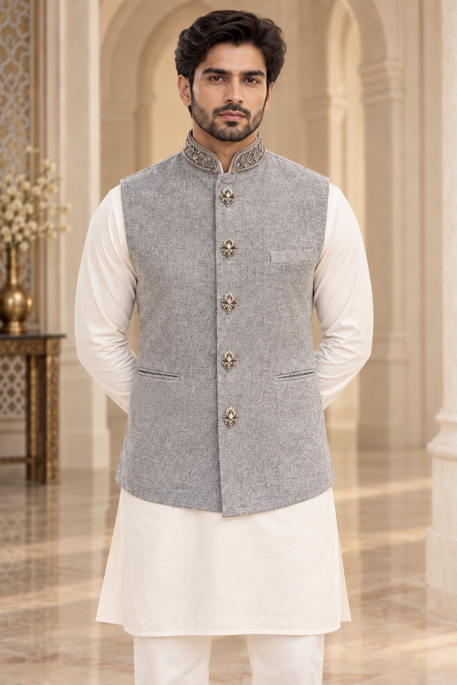 Luxury Silver Embellished Waistcoat