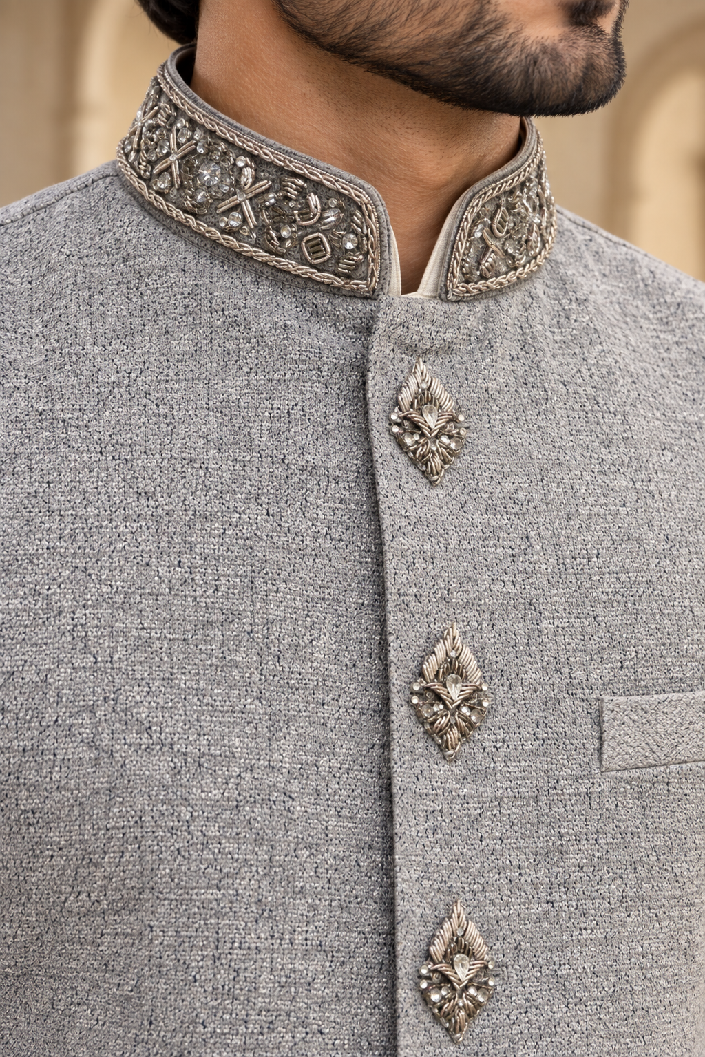 Luxury Silver Embellished Waistcoat