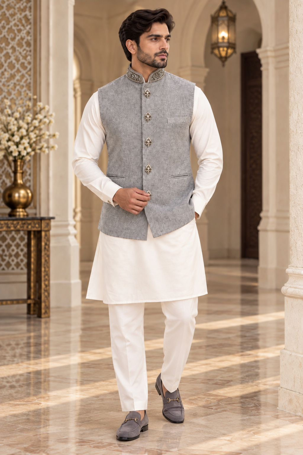 Luxury Silver Embellished Waistcoat