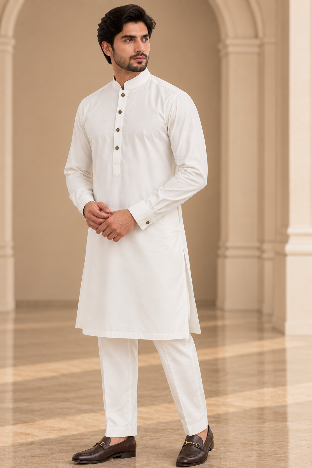 Premium Ivory Kurta Trouser Set.