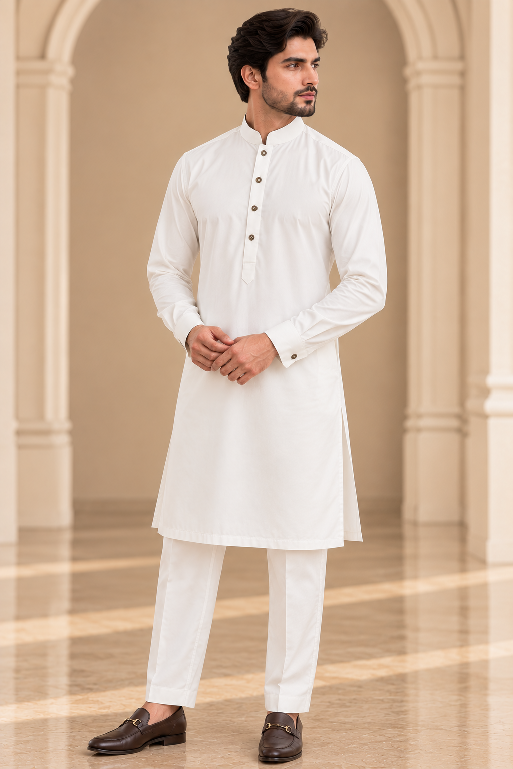 Premium Ivory Kurta Trouser Set.
