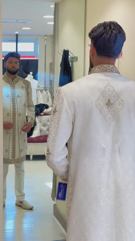 Regal Ivory & Antique Gold Open Sherwani