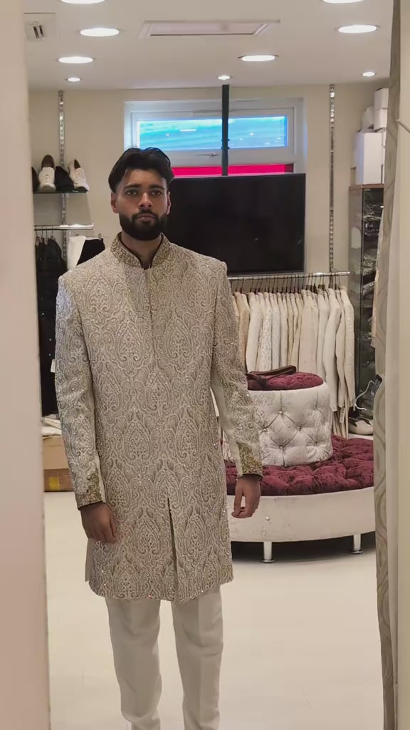 Royal Ivory Pearl-Embellished Sherwani