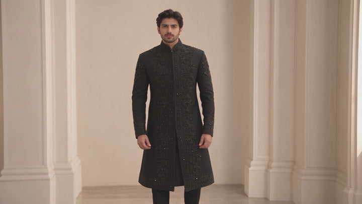 Regal Black Hand Embellished Sherwani