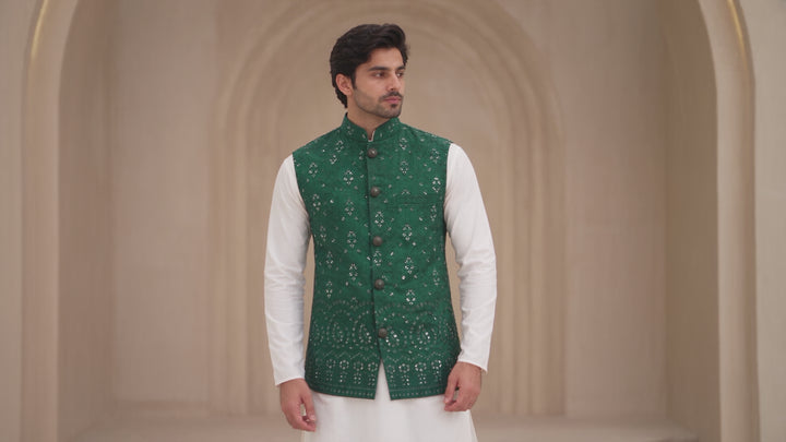 Emerald Green Embroidered Waistcoat