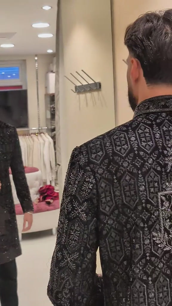 Black & Burgundy  Sherwani