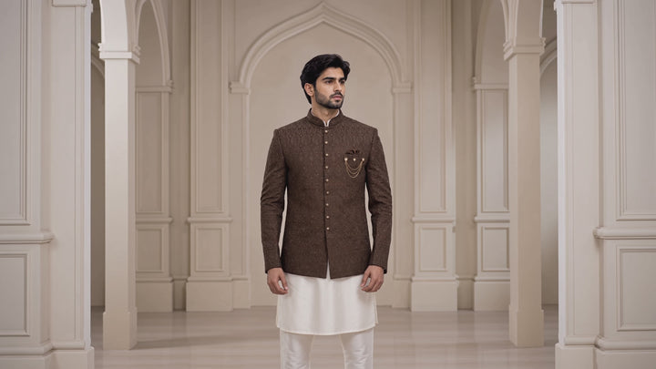 Chocolate Brown Embroidered Prince Coat