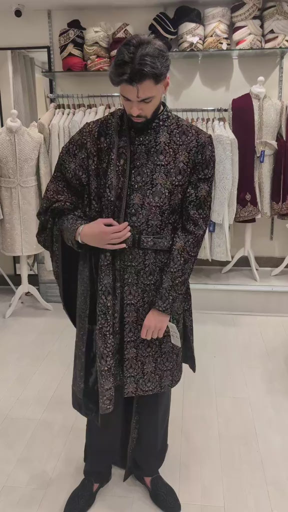 Imperial Black & Bronze Floral Embroidered Sherwani