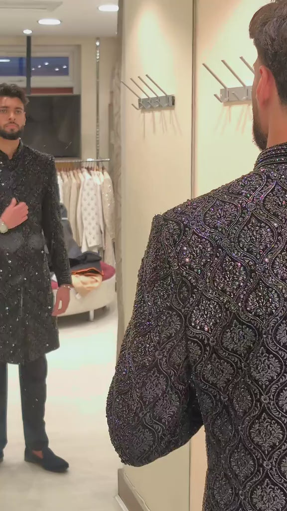 Luxury Black Embroidered Sherwani